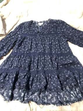 Sundance Mylah Floral Tiered Ruffle Tunic Blouse in Navy Blue